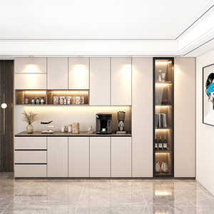 奶油风轻奢餐边柜一体靠墙高柜酒柜现代简约定制餐厅储物全屋定制
