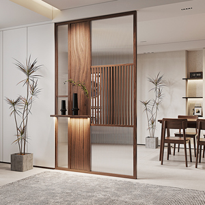 长虹玻璃屏风隔断客厅正对门入户玄关隔断柜新中式现代简中实木