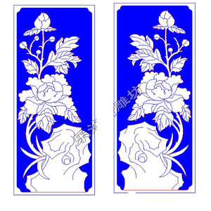 设计墓碑线雕图文泰专用plt格式牡丹花草单线雕刻图墓碑雕刻图