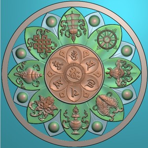 八宝藏式精雕图吉祥圆盘灯盘鱼莲花灯盘吉祥六字真言灰度图