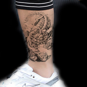 黑白招财貔貅战狼半臂纹身贴防水男女持久男女刺青霸气神兽图腾贴