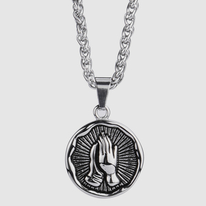 欧美潮牌祈祷之手男士项链嘻哈街头双手合十钛钢吊坠潮人女配饰品