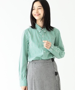 日本订单秋冬新品经典格子修身款牛津学院女式长袖衬衫衬衣