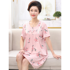 中老年人夏季薄款纯棉女士睡裙妈妈中长款透气睡衣母亲宽松家居服