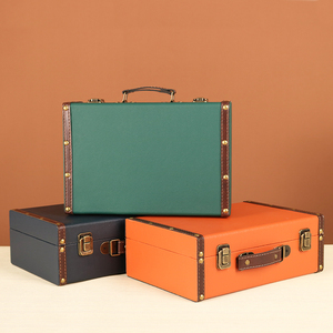 欧式复古手提箱桌面化妆收纳整理箱包走秀道具箱纯色皮箱木箱子