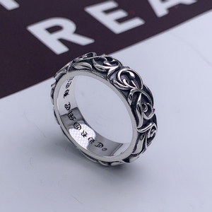 925纯银ch剋罗心十字架永恒之藤戒指男复古个性泰银戒指女食指环