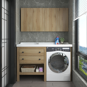 洗衣机柜子实木阳台洗衣柜组合滚筒一体柜伴侣浴室池盆带搓板定制