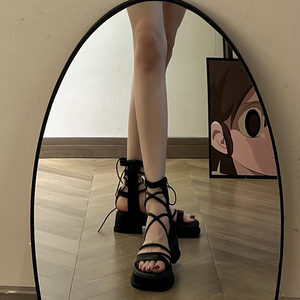时尚部落仙女风罗马黑色时装凉鞋女2024年夏季新款绑带厚底凉鞋潮