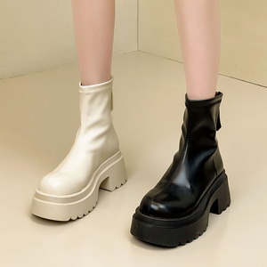时尚部落厚底弹力白色韩系小短靴子女2023年新款秋冬季瘦瘦短筒靴