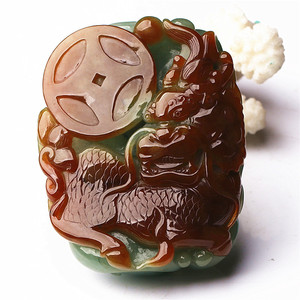 缅甸天然翡翠a货冰糯种红翡巧雕麒麟手把件高档玉石把玩件配证书