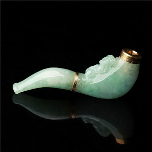 老坑正品天然翡翠a货绿底色貔貅烟斗男款玉石烟具特色礼物配证书