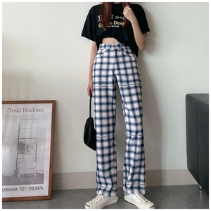 宋茜 泫雅jennie同款eytys裤子正品代购高腰阔腿直简长裤女格子裤