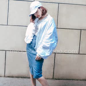 2017mirage幻境泡泡袖短外套白色卫衣棒球服荷叶门襟