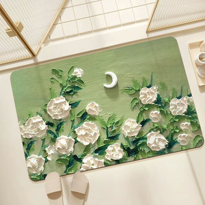 3D油画风浴室吸水地垫硅藻泥防滑厕所卫生间玄关门垫花卉家用脚垫