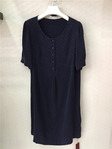 专柜正品雅各卡洛2018夏季新款175100款纯色桑蚕丝短袖真丝连衣裙