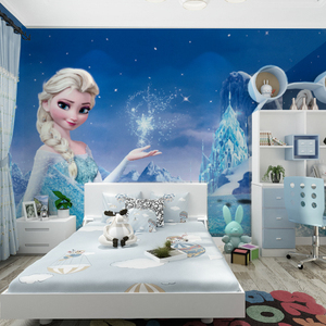 冰雪奇缘蓝色壁纸卡通艾莎公主儿童房环保女孩卧室墙纸3d背景墙布
