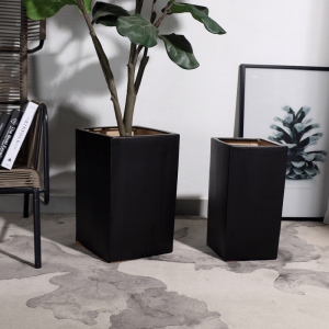 黑色长方形落地陶瓷花盆北欧客厅高筒特大号超大型大尺寸琴叶榕