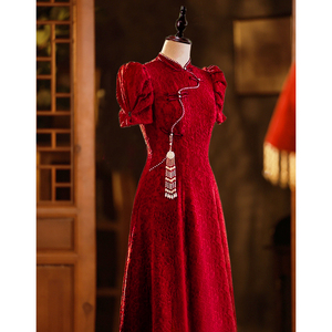 旗袍敬酒服新娘夏季高级感中式红色订婚连衣裙回门结婚便装礼服女