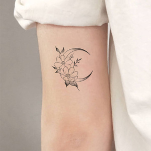 宝宝兔 手绘月亮文艺花朵小清新脚脖性感锁骨纹身贴男女防水手臂