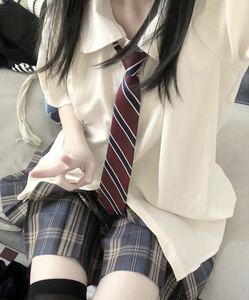 日系学院风jk衬衫制服甜美女学生新基础款娃娃领衬衣格裙俩件套装