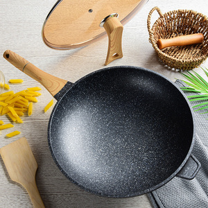 umetre麦饭石不粘锅炒锅家用圆底无烟炒菜锅电磁炉燃气灶适用