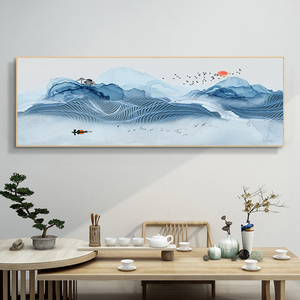 客厅画沙发背景墙画山水手绘