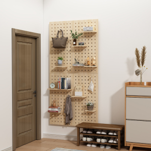 洞洞板置物架墙上工具挂板实木质入户玄关墙面壁挂式墙壁收纳架子