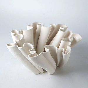 现代创意3D打印皱褶陶瓷花器设计感艺术装饰品样板间客厅桌面摆件