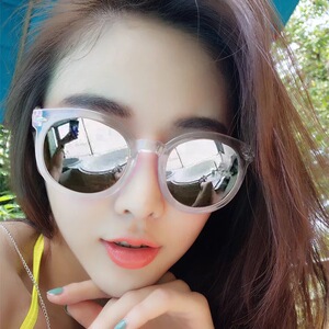韩国ulzzang炫彩反光太阳眼镜时尚女款白色透明太阳眼镜圆框墨镜