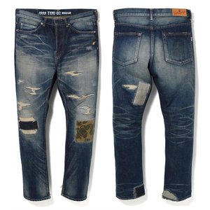 bape 牛仔裤子男 迷彩补丁乞丐裤 日本代购 damage denim pants.