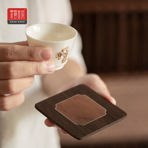 茶艺世家胡桃木茶杯垫家用隔热垫实木镶银茶托组中式禅意茶道配件