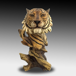 镇宅辟邪动物老虎头摆件仿木雕虎头工艺品乔迁办公礼品树脂工艺品