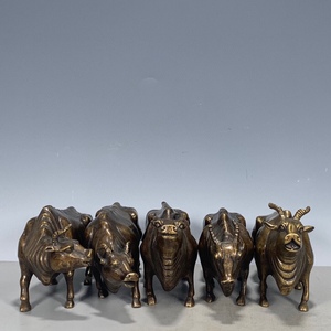 古玩仿古五福铜牛摆件五牛图摆设家居办公室装饰品乔迁开业礼品