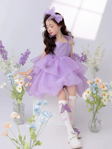 ins小清新儿童摄影道具女孩拍照室内创意造型紫色纱裙仿真花摆件