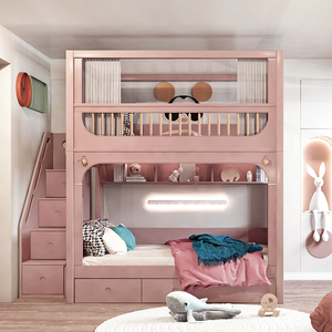 儿童床上下床双层床两层高低床楼梯一儿一女上下床儿童上下同宽床