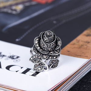日韩新款时尚个性夸张复古玫瑰花装饰戒指女 气质食指指环饰品