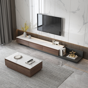 岩板电视柜茶几组合客厅地台北欧简约现代家用小户型伸缩电视机柜