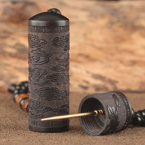 黑檀木雕刻香桶家用创意便携迷你红木质鼻烟壶香粉罐沉香烟丝香筒