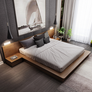 日式轻奢落地床1.5米卧室榻榻米床 北欧双人床地台定制矮床实木床