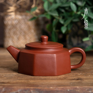 木鱼 宜兴王平朱泥大红袍八方壶 纯手工原矿八角紫砂壶家用茶壶