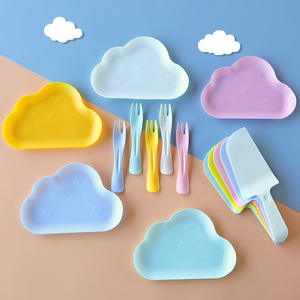 一次性生日蛋糕刀叉盘套装烘焙餐具盘叉组合餐盘碟子塑料白色云朵