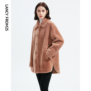 朗姿法式复古气质颗粒羊毛仿皮草大衣上衣冬季新款毛绒外套高级感