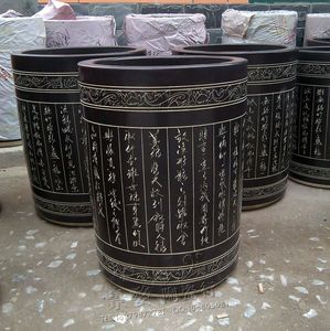 景德镇陶瓷落地花瓶黑色雕刻箭筒兰亭序瓷器书画缸花插花桶摆件品