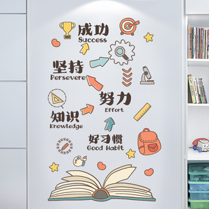 成功努力坚持好习惯墙贴画卡通自粘卧室防水贴画小孩书房布置装饰