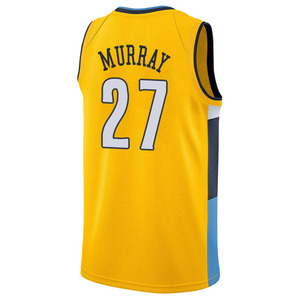 掘金队27号穆雷球衣新款热压城市版篮球服正品黑 白黄色定制