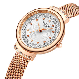 沃力仕品牌女士手表时尚镶钻米兰网带手表防水保险扣外贸手表