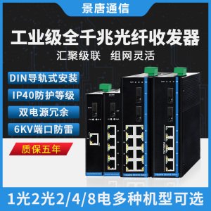 工业级千兆光纤收发器1光2光1/2/4/8电口单模单双纤交换机DIN35mm