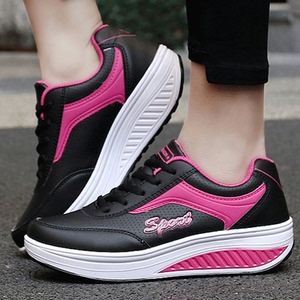 正品皮面摇摇鞋女2016新款秋冬旅游鞋运动休闲鞋厚底松糕鞋瑶瑶鞋