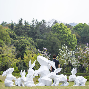 大型园林景观几何切面兔子动物玻璃钢雕塑景区售楼部装饰户外摆件