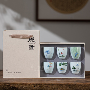 复古二两手绘风陶瓷小号100ml白酒杯单个家用中国风仿古中式酒盅